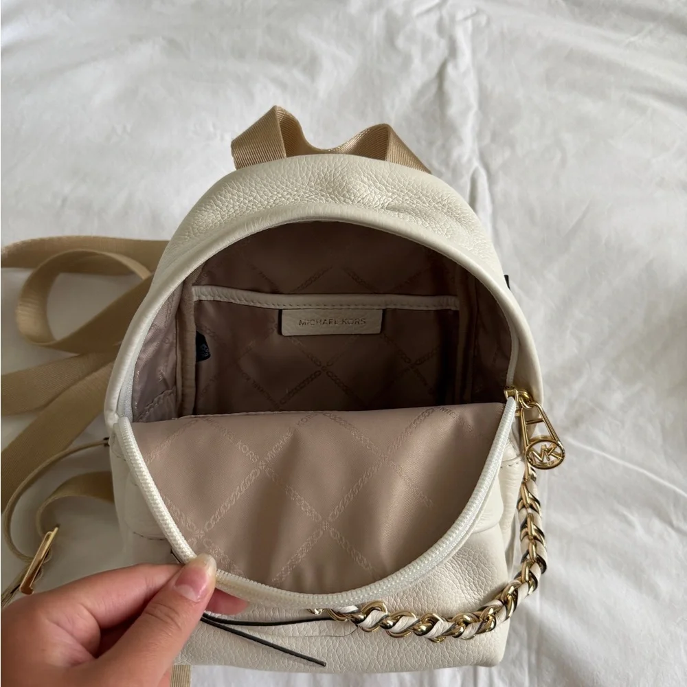 Michael Kors White and Gold Mini Leather Convertible Backpack - Picture 3 of 8